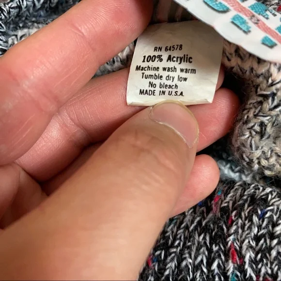 Vintage 80s Slouchy Fair Isle Funky Pattern Crochet Club Sweater - Picture 7 of 8